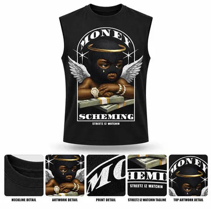 MONEY SCHEMING Mens Sleeveless Tee