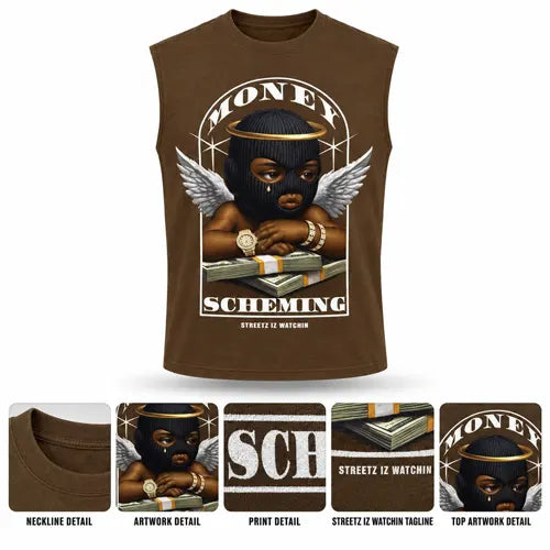 MONEY SCHEMING Mens Sleeveless Tee