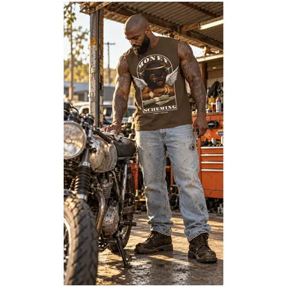 MONEY SCHEMING Mens Sleeveless Tee