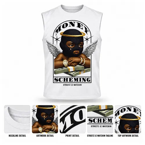 MONEY SCHEMING Mens Sleeveless Tee